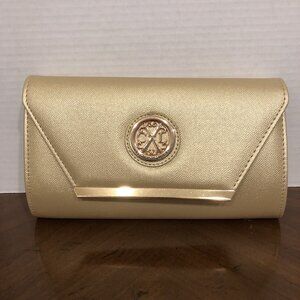 Christian Lacroix Glam Gold Caviar Clutch W/ Crossbody Chain 9” x 5” x 1”